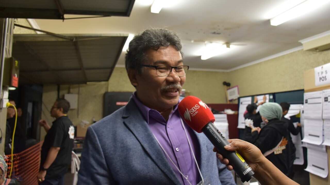 Mohamad Abduh, Chairperson of the Election Overseeing Committee Melbourne at the vote count at Indonesian Consulate General in Melbourne – 17 Apr 2019..