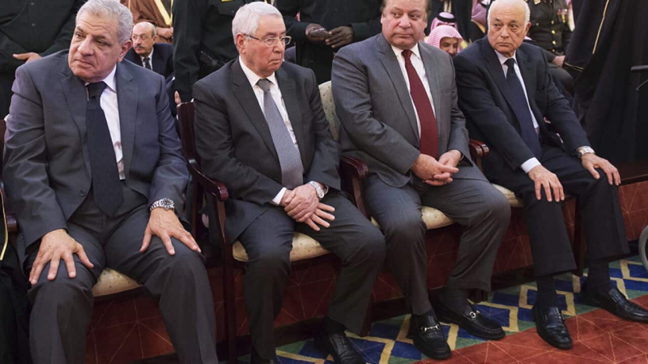 Egyptian PM, Ibrahim Mahlab, Nabil al-Arabi, and the PM of Pakistan