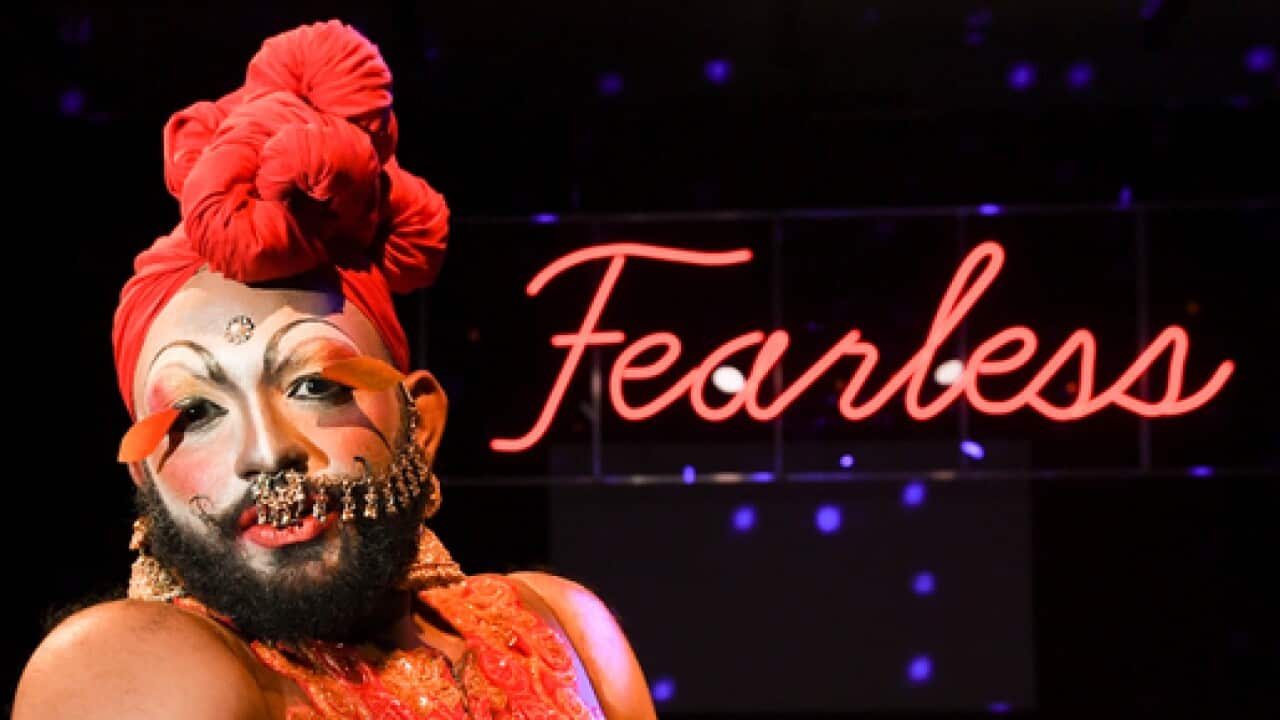 Radha La Bio performs for the Sydney Mardi Gras 2019 program launch