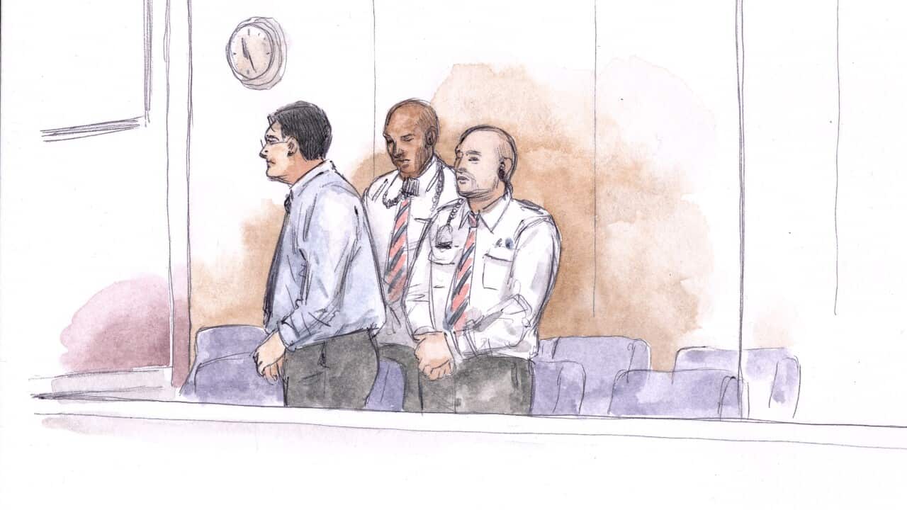 A court sketch of Bradley Robert Edwards at a final directions hearing ahead of his lengthy trial, 21 October, 2019.