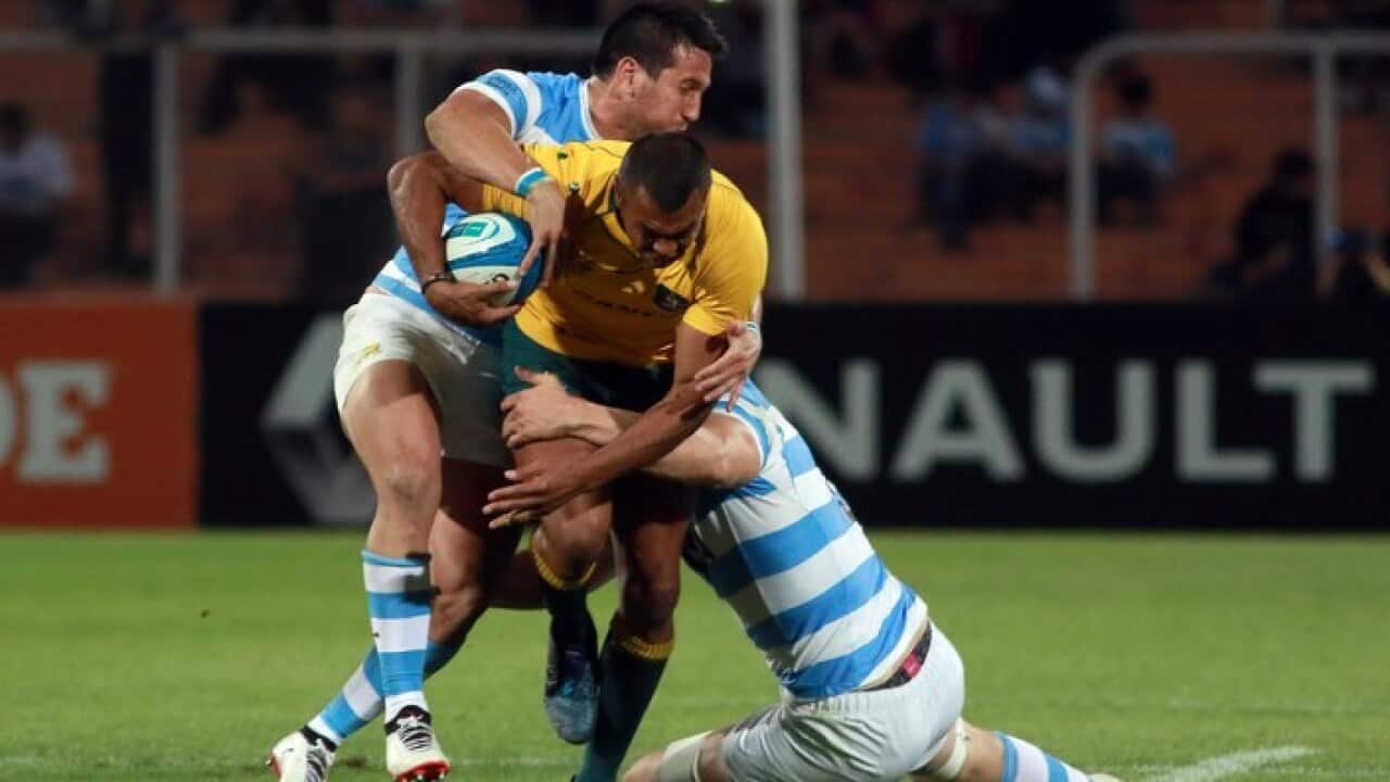 Wallaby Kurtley Beale in action against the Pumas in 2017