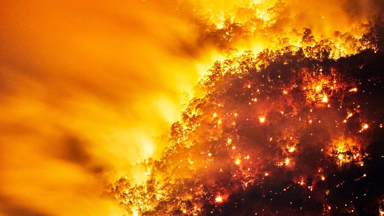 Aerial view of a bushfire in the Blue Mountains, NSW