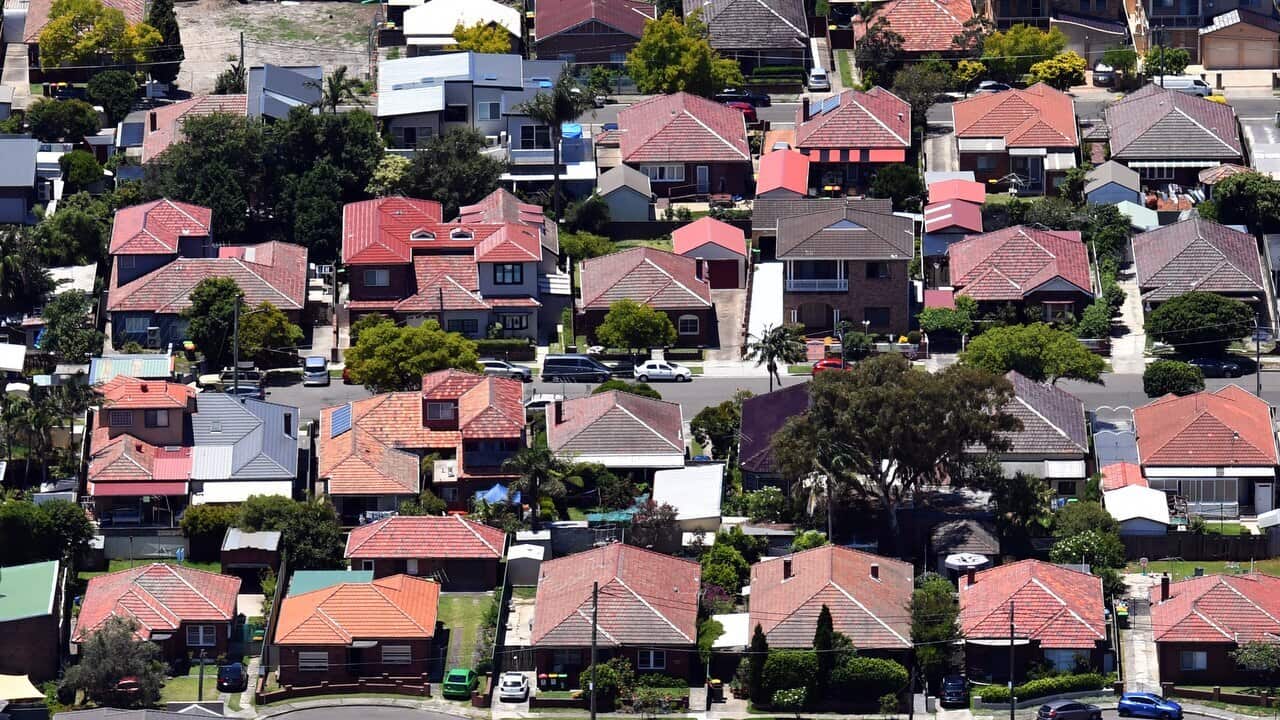 An aerial view of houses in Macot in Sydney.