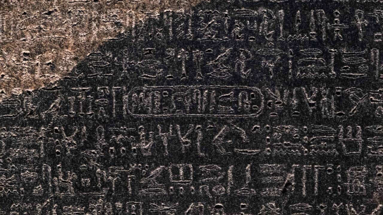 The Rosetta Stone bears scripts in Ancient Greek, Demotic and hieroglyphics