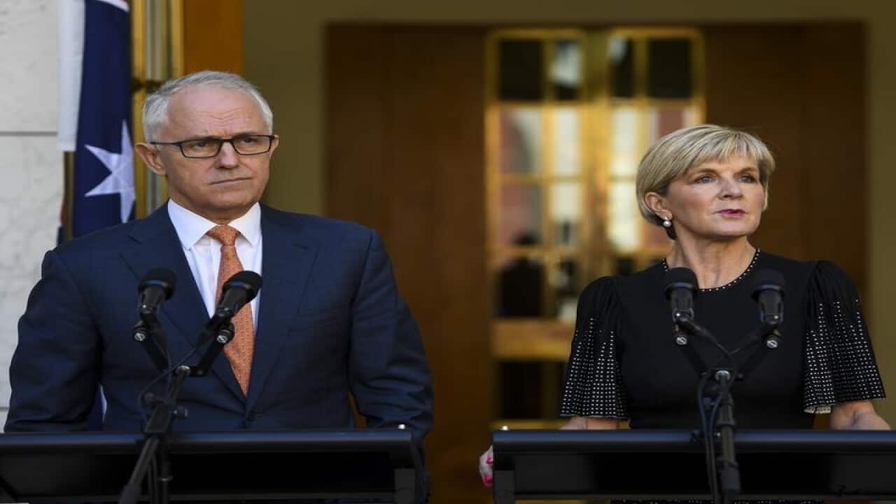 File image of PM Malcolm Turnbul and Julie Bishop at Parliament House.