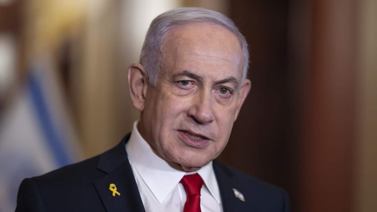 Israeli Prime Minister Benjamin Netanyahu speaks to reporters after meeting with Speaker of the House Mike Johnson, R-La., at the Capitol in Washington