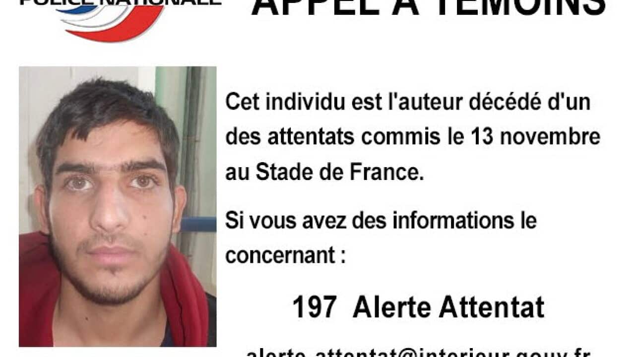 French police on Tuesday published a photo of a man they want to identify, saying he was one of the suicide bombers at the Stade de France soccer stadium in Paris.