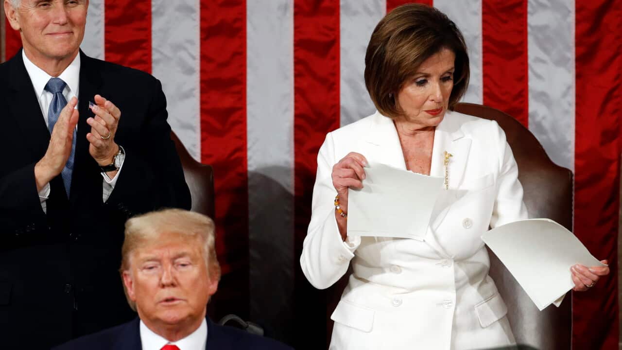 House Speaker Nancy Pelosi tears up her copy of President Trump's State of the Union address