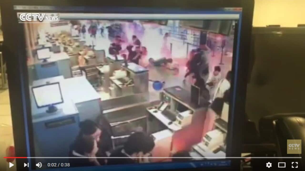 Footage: Passengers scatter as explosion rocks Shanghai Pudong Airport