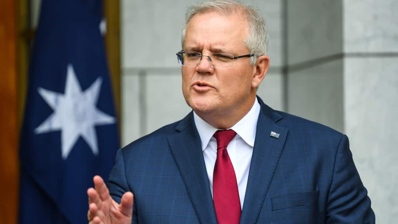 Australian Prime Minister Scott Morrison speaks to the media during a press conference at Parliament House in Canberra, Friday, August 14, 2020.