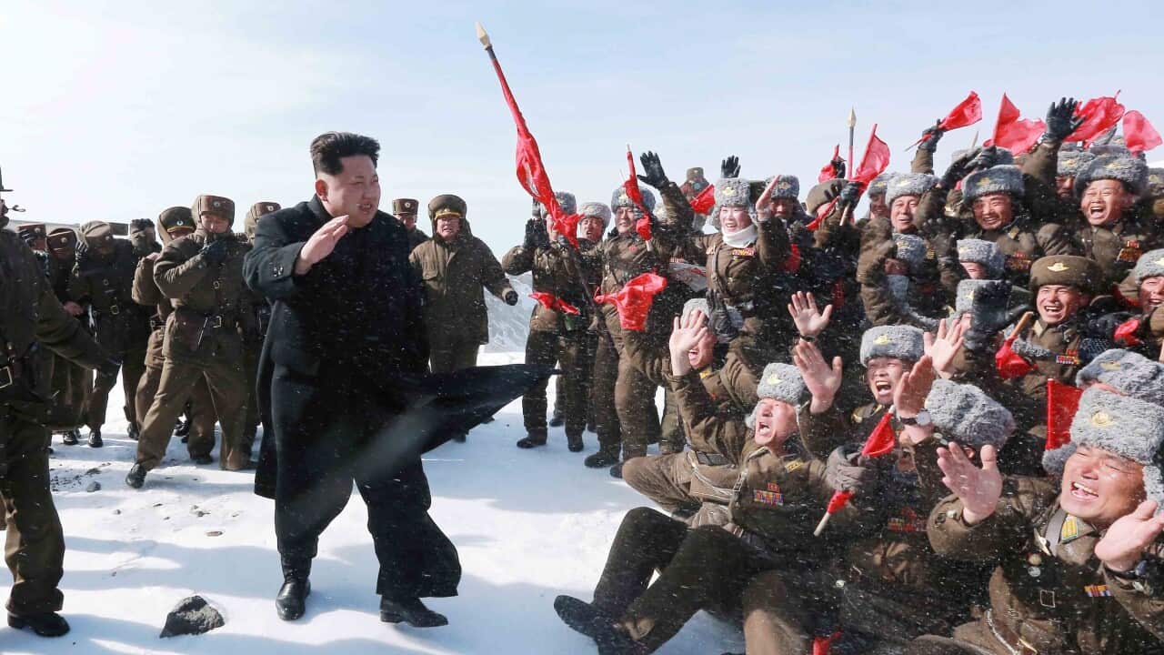 A picture made available on 19 April 2015 by the Korean Central News Agency (KCNA) shows North Korean leader Kim Jong-un on Mount Paekdu. (EPA/KCNA)