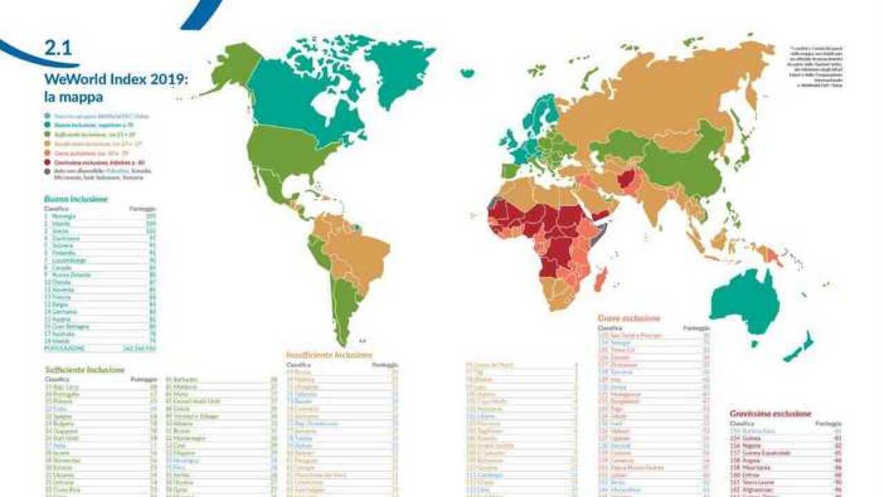 La mappa di We World dell'indice di viviblità nel mondo