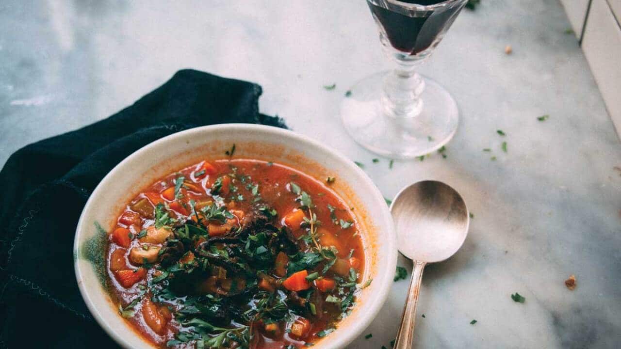 Mushroom and spelt soup