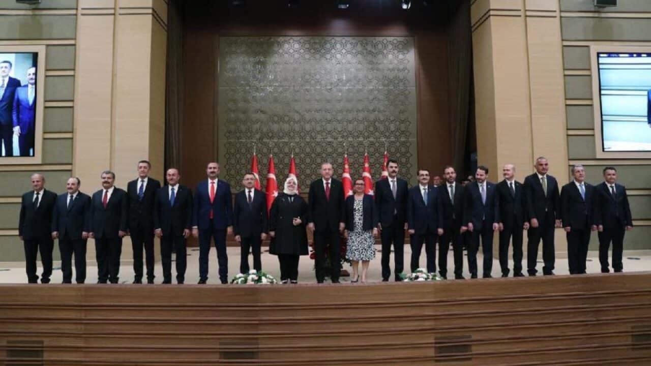 Erdogan and new ministers of Turkish Presidential system