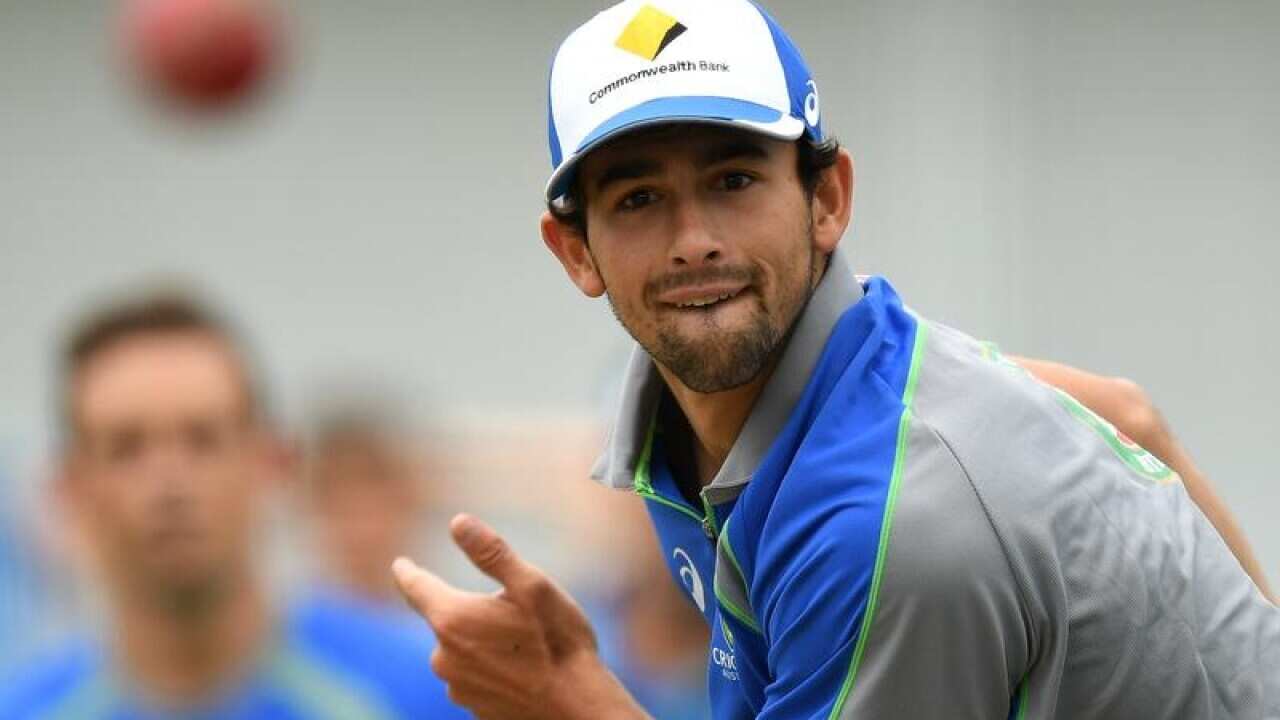 Australian cricketer Ashton Agar takes part in a nets training session