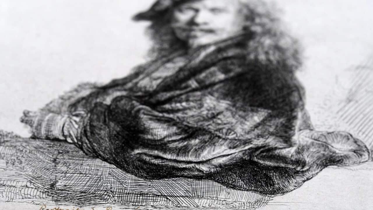 Self Portrait Leaning on a Stone Sill by Rembrandt