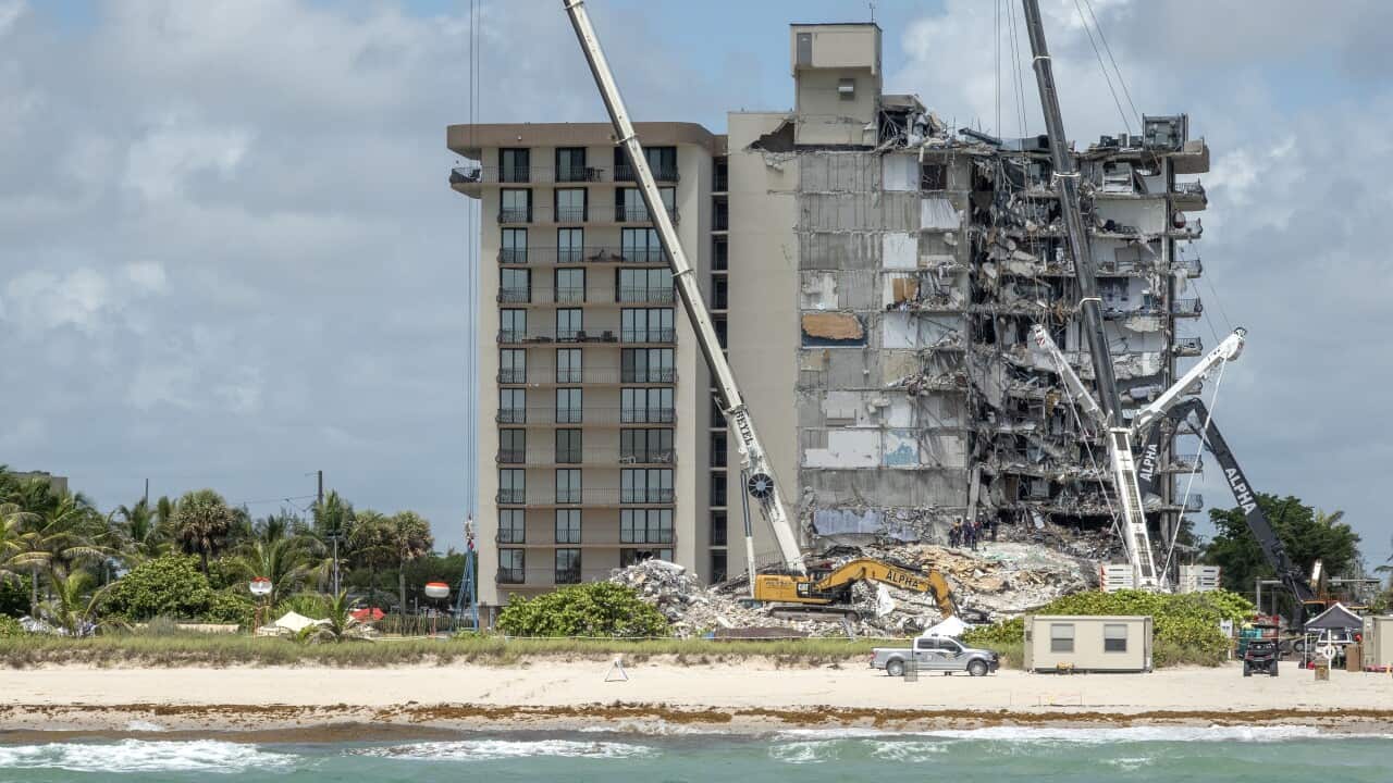 The partially collapsed 12-story condominium building in Surfside, Florida.