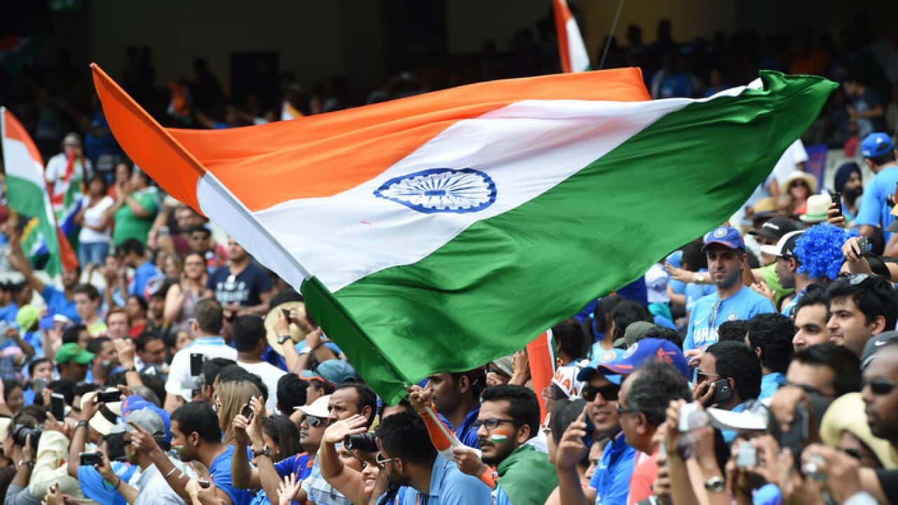Indian cricket fans are seen at the India versus South Africa ICC Cricket World Cup match at the MCG in Melbourne, Sunday, Feb. 22, 2015