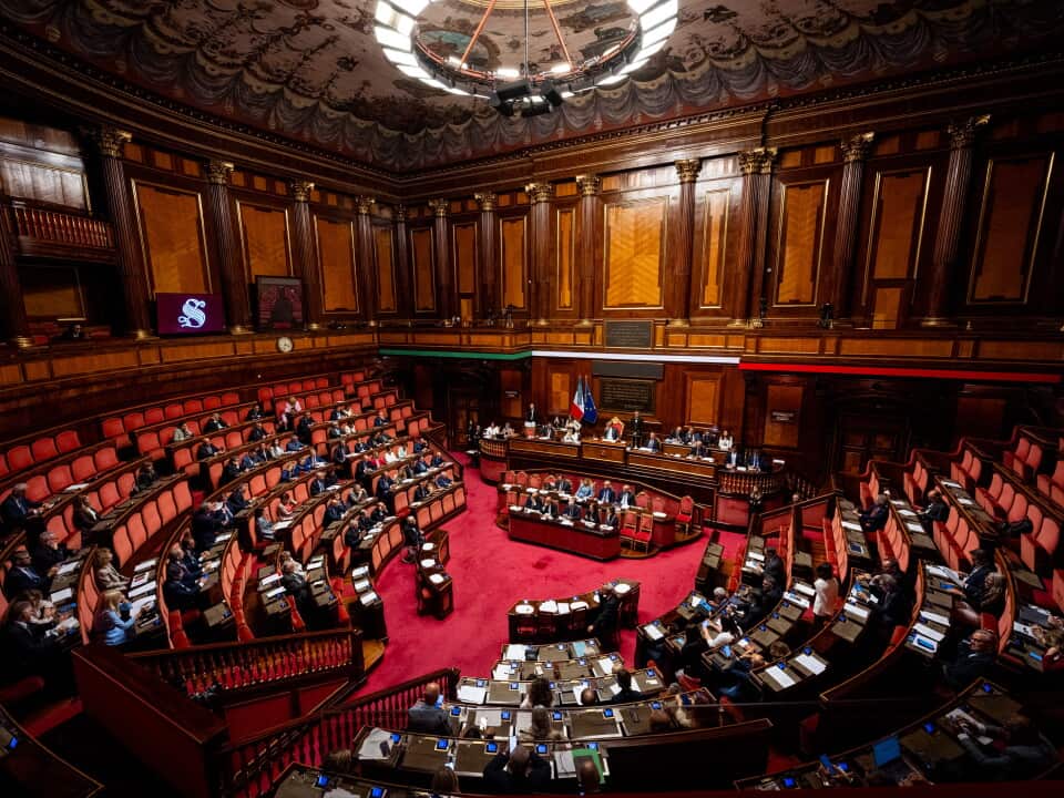 General view of Senate Hall as the Italian Prime Minister