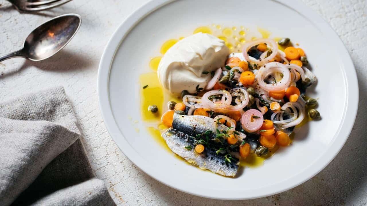 Cured sardines with pickled veg