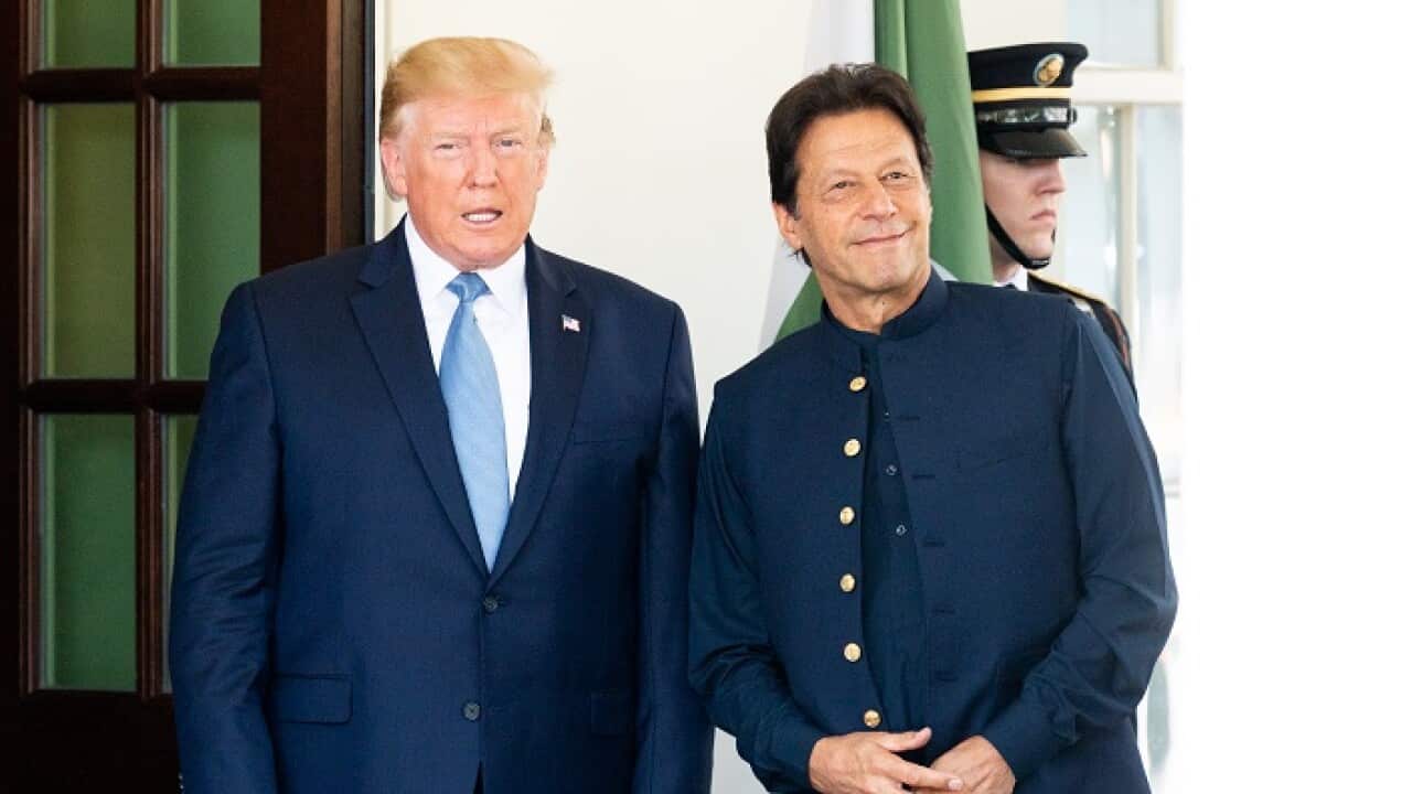 President Donald Trump welcoming Imran Khan, the Prime Minister of Pakistan, to the White House in Washington, DC on July 22, 2019. (Photo by Michael Brochstein/Sipa USA).