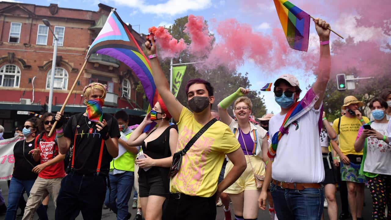 LGBTQI+ rights protesters at Mardi Gras in Sydney