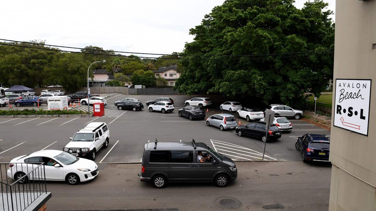 A drive-thru COVID-19 testing facility next to the Avalon RSL on Sydney’s northern beaches
