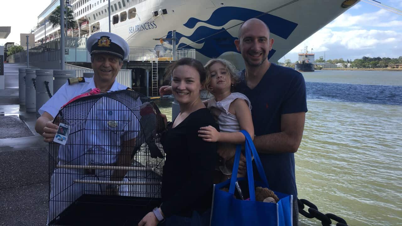 Harri the galah has been reunited with her family after two weeks on the high seas.