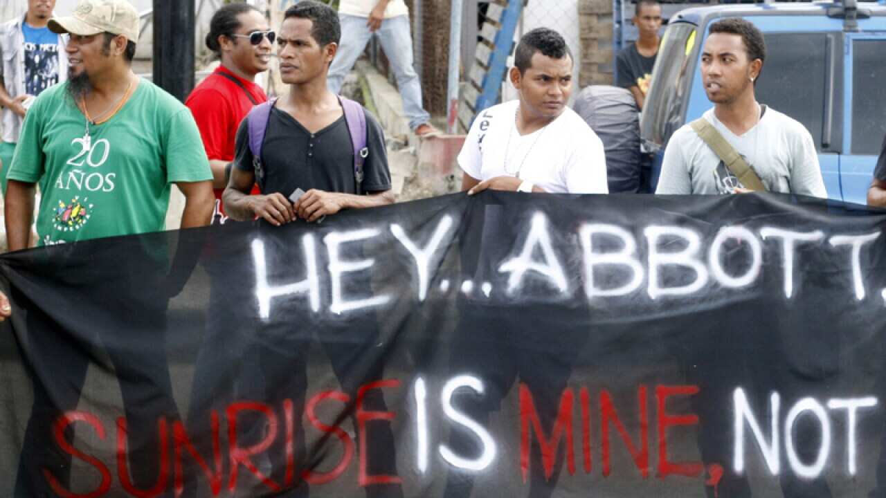East Timorese protest outside the Australian embassy in Dili