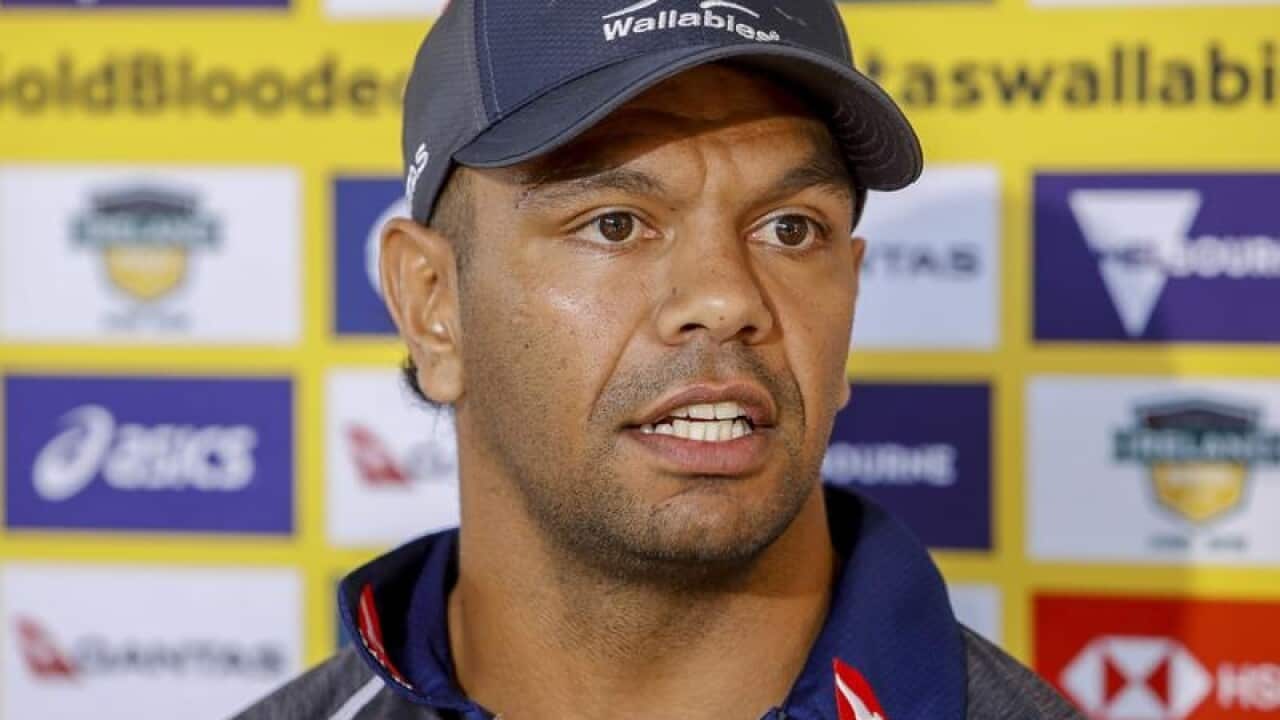 Wallabies Kurtley Beale talks to the media