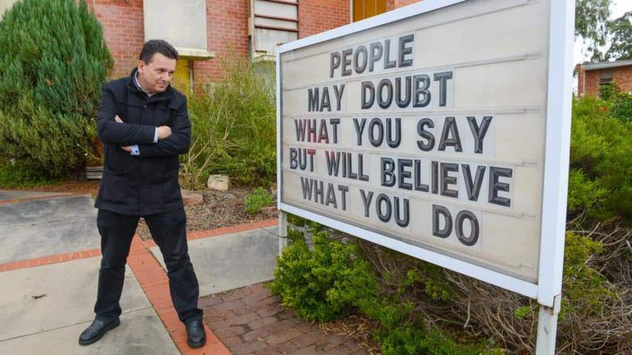 Independent Senator Nick Xenophon at a polling booth in Glynde, Adelaide