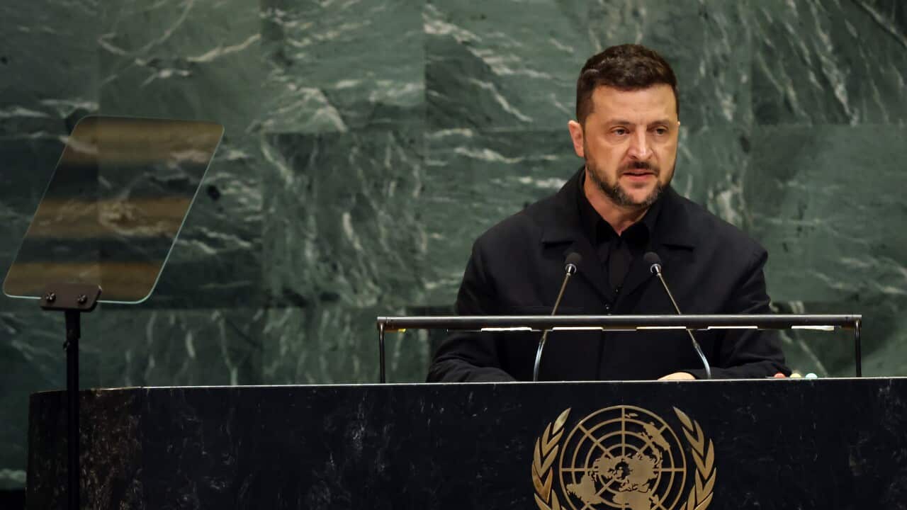 Zelenskyy speaking at the UN