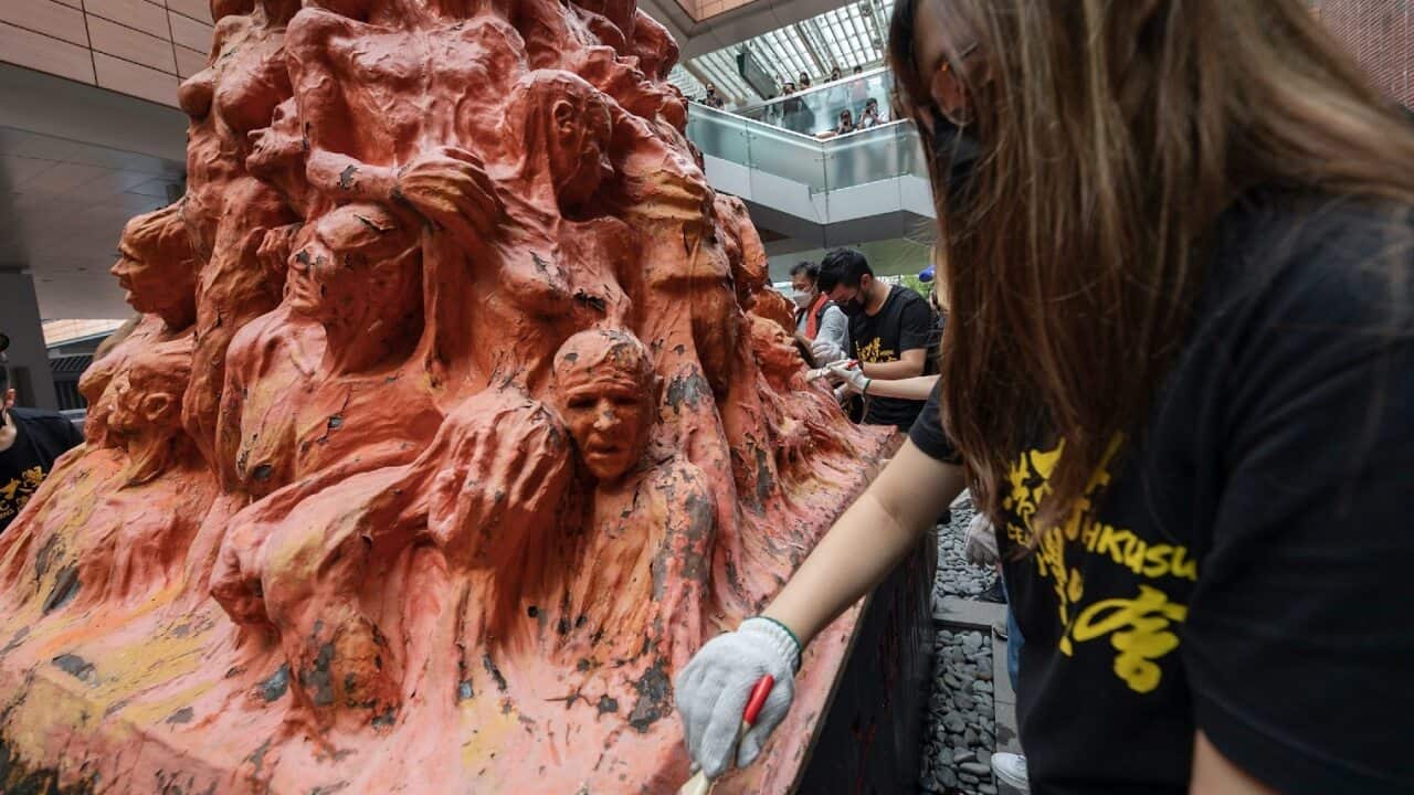 The Pillar of Shame statue memorialises the victims of China's 1989 Tiananmen Square crackdown.