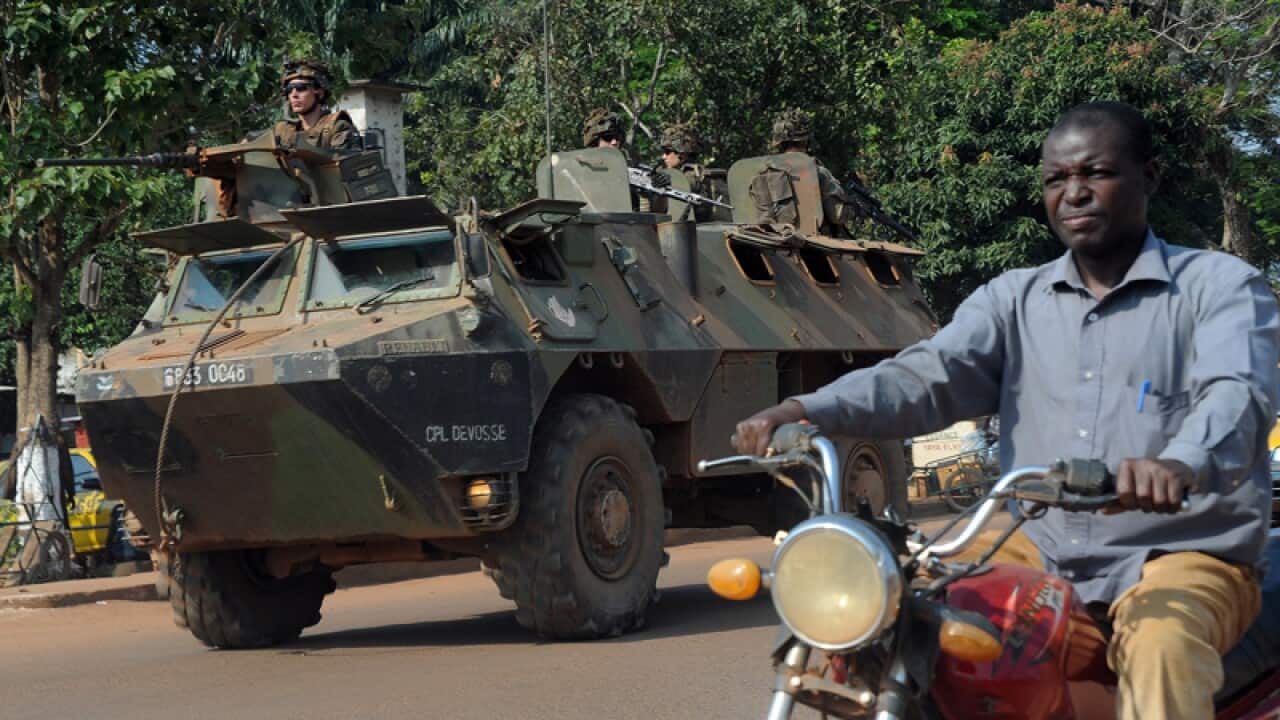 Soldiers patrolling the streets of Bangui