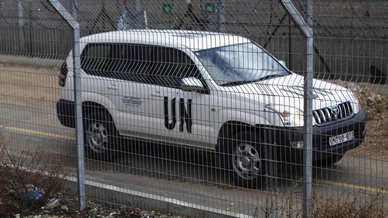 A UN vehicle patrolling along the Israeli-Syrian border