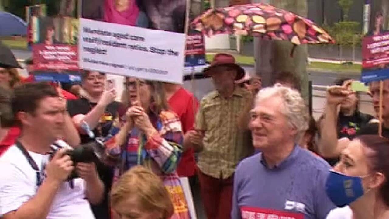 Protesters in Victoria demanding the federal government take action on aged care