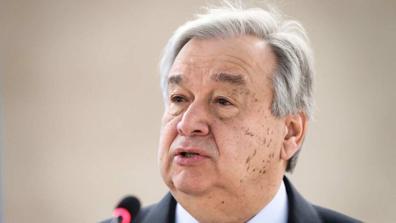 UN Secretary-General Antonio Guterres delivers a speech