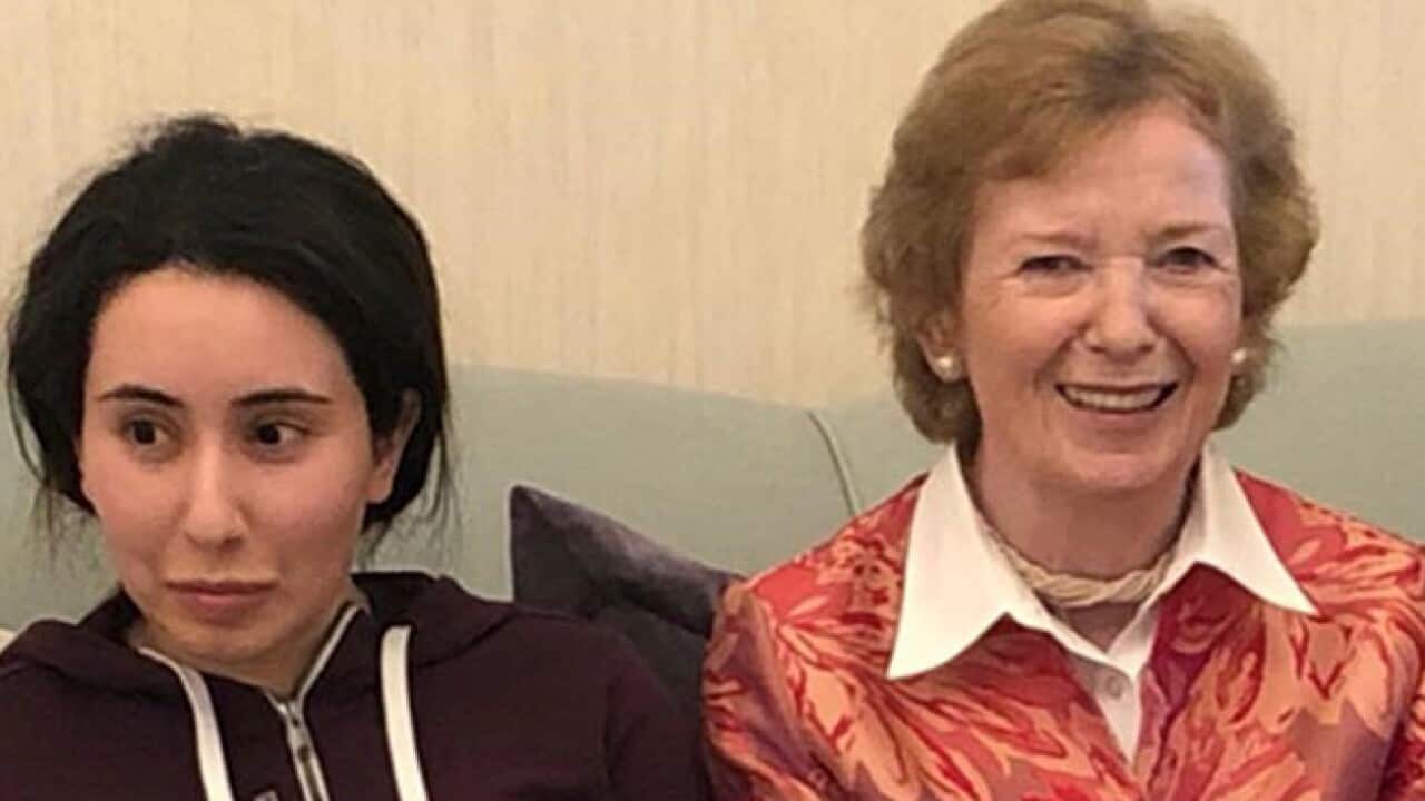 Sheikha Latifa photographed alongside Mary Robinson, former UN High Commissioner for Human Rights (AAP)
