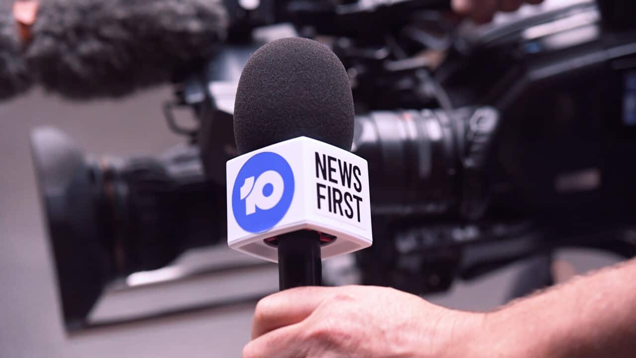 TV Network 10's new logo is seen on a microphone in Sydney, Wednesday, November 14, 2018. (AAP Image/Peter Rae) NO ARCHIVING