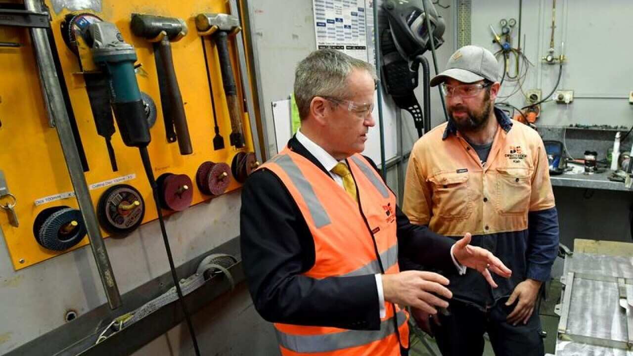 Labor leader Bill Shorten at a manufacturing plant in Burnie.
