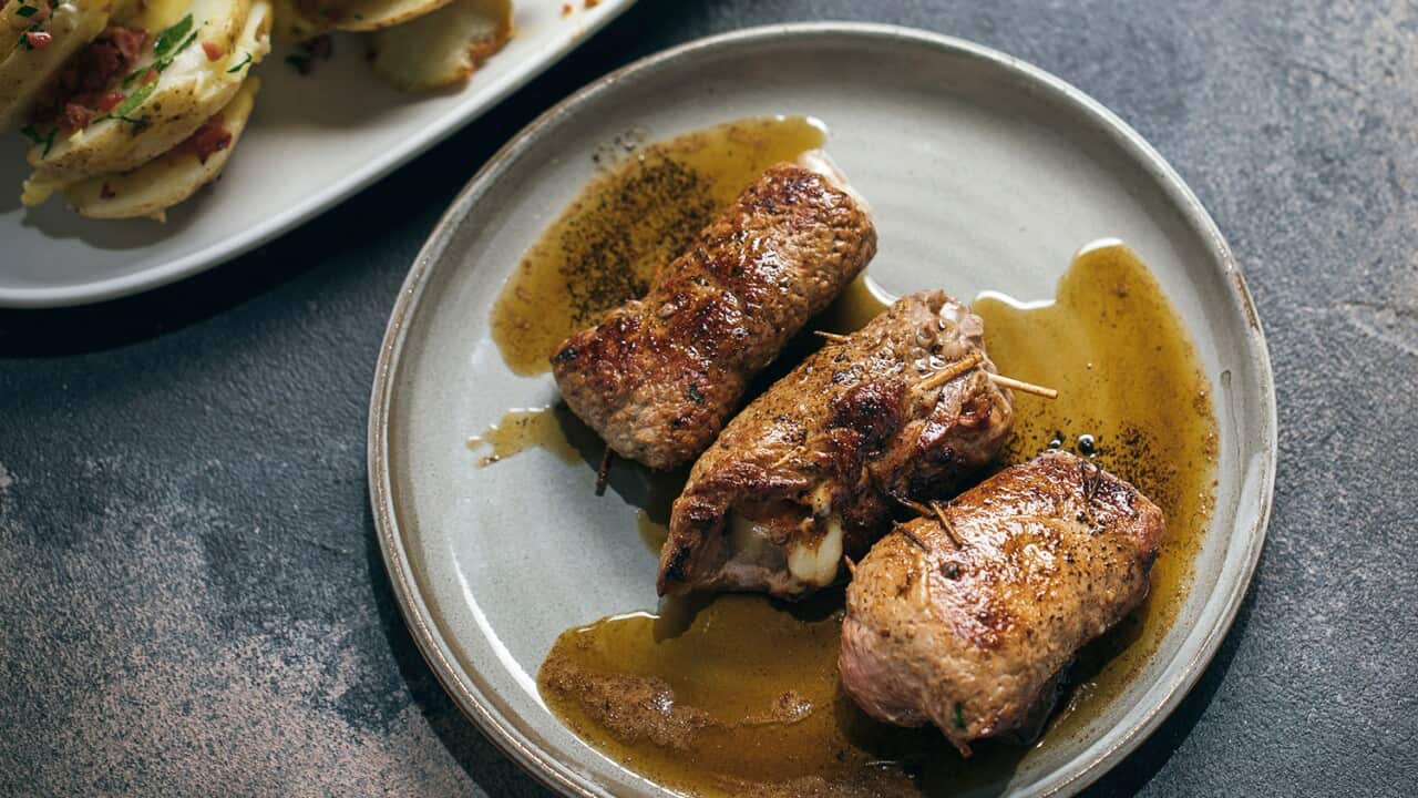Veal involtini with cheat's hasselback potatoes
