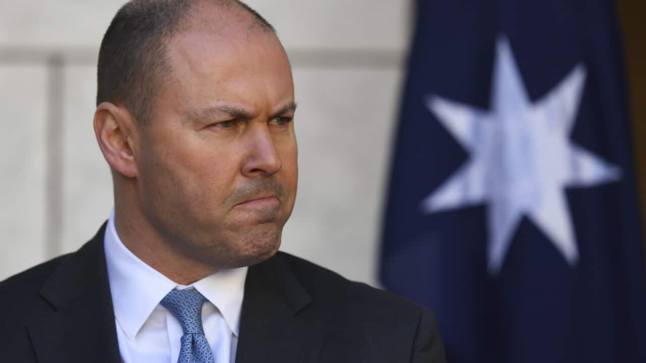 Australian Treasurer Josh Frydenberg speaks to the media during a press conference at Parliament House in Canberra, Tuesday, July 21, 2020. (AAP Image/Lukas Coch) NO ARCHIVING