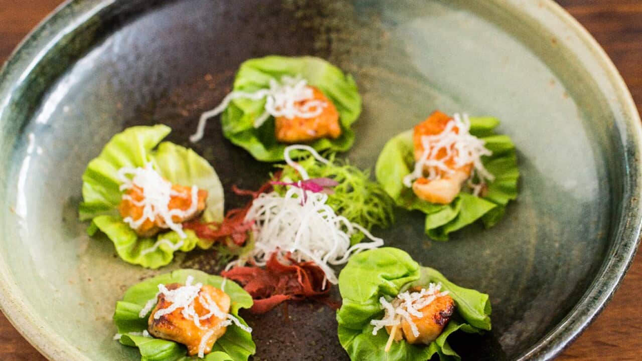 Miso barramundi in lettuce cups