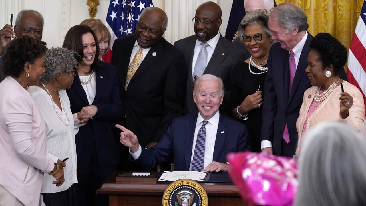 US President Joe Biden signing the Juneteenth National Independence Day Act