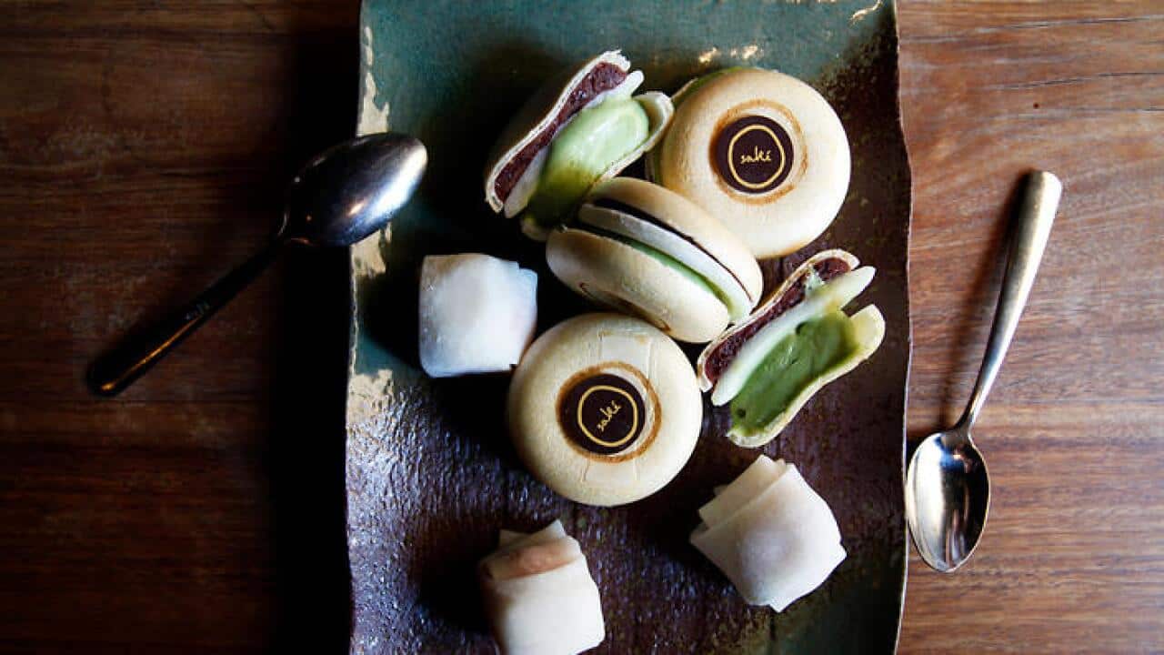 Demand for plant-based sweets has led to menu options like Saké Restaurant & Bar's vegan monaka and mochi. (Saké Restaurant & Bar