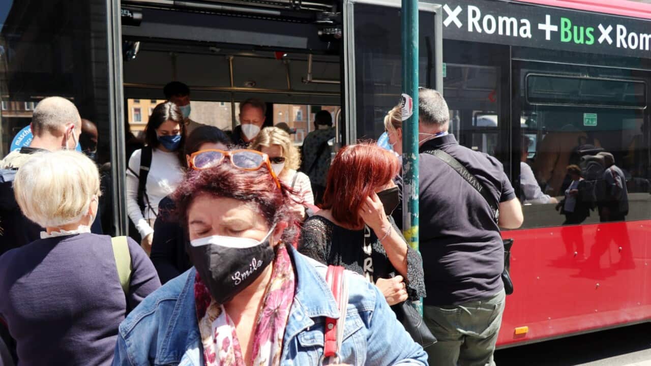 People wearing masks in Rome, Italy, April 29 2022.