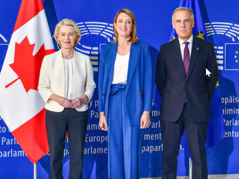 European Commission President Ursula von der Leyen, European Parliament President Roberta Metsola and Canadian Prime Minister Mark Carney met in Strasbourg on Thursday..png