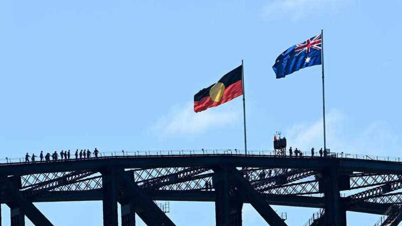 Aboriginal flag in Sydney Harbour Bridge