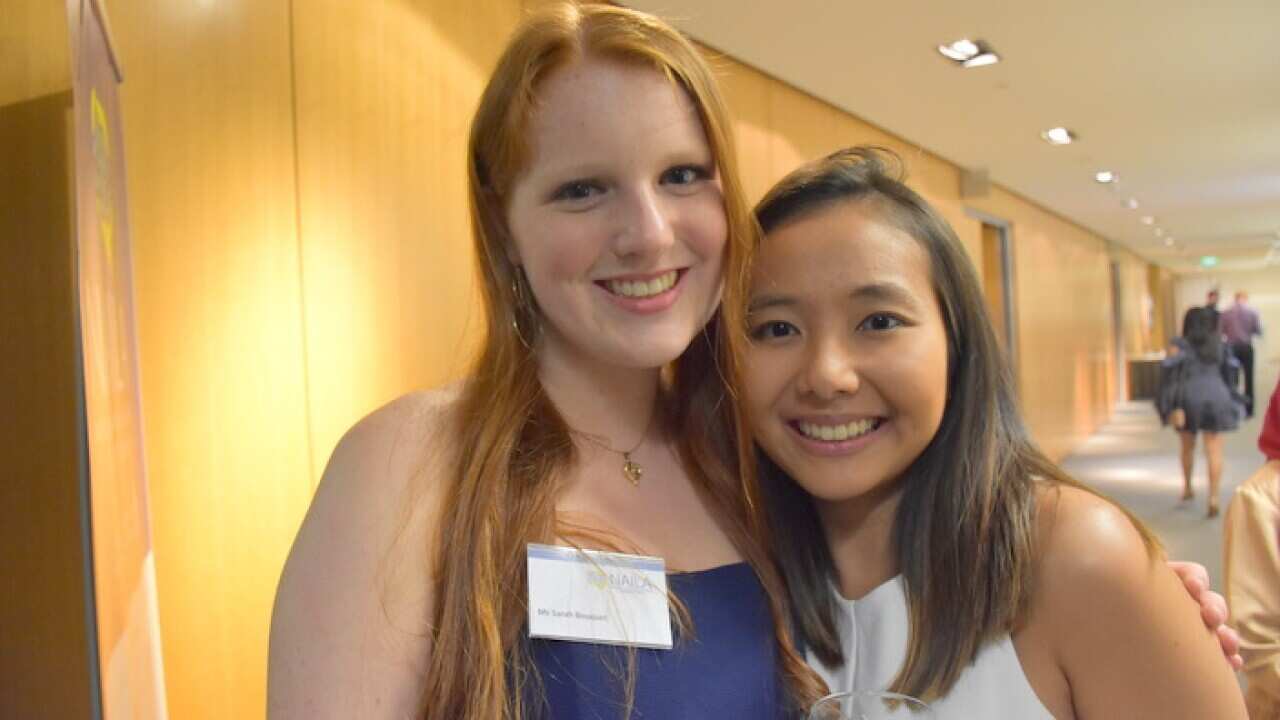 Sarah Bouquet (left) and friend - NAILA Award night, Melb 10 Nov 2017.