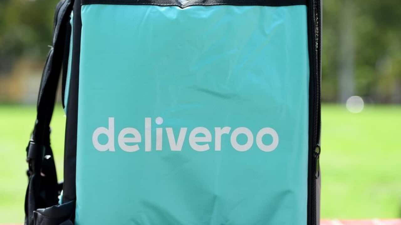 A Deliveroo delivery bag